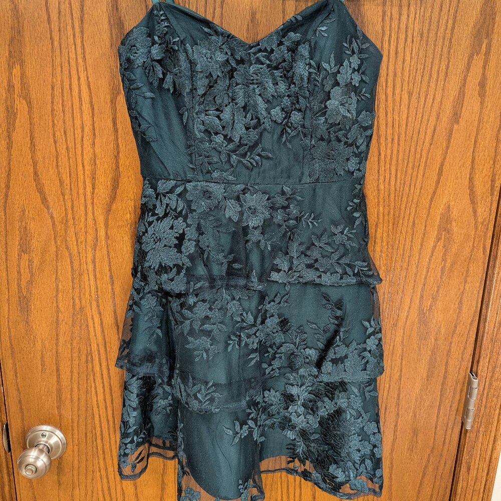 BCX Dark Green Lace Ruffle Mini Dress Size 3